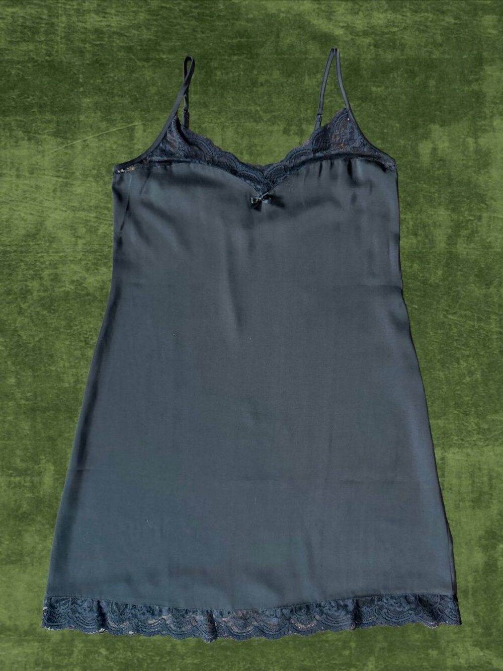 Belle Poque Black Satin Lace Trim Slip Dress Size L